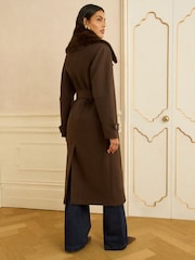 Love & Roses Chocolate Brown Fur Collared Wrap Coat - Image 4 of 4