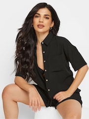 PixieGirl Petite Black Textured Boxy Short Sleeve Shirt - Image 2 of 6