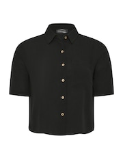 PixieGirl Petite Black Textured Boxy Short Sleeve Shirt - Image 6 of 6