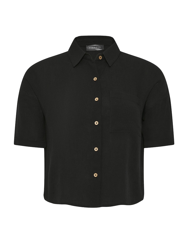 PixieGirl Petite Black Textured Boxy Short Sleeve Shirt - Image 6 of 6