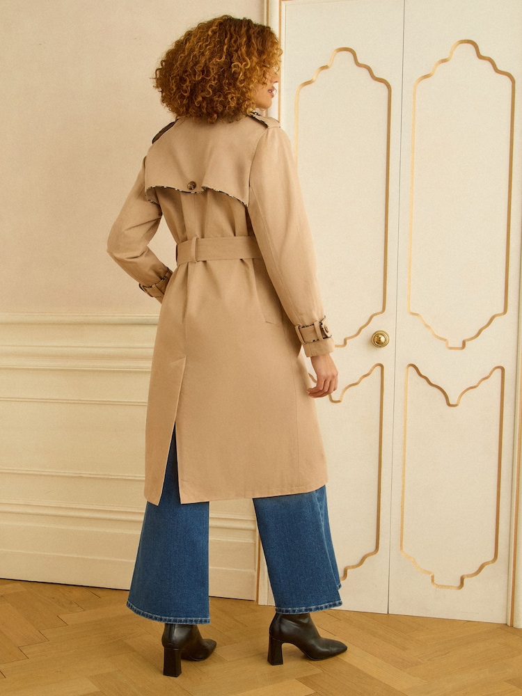 Love & Roses Beige Trench Coat With Snake Print Trim - Image 4 of 4