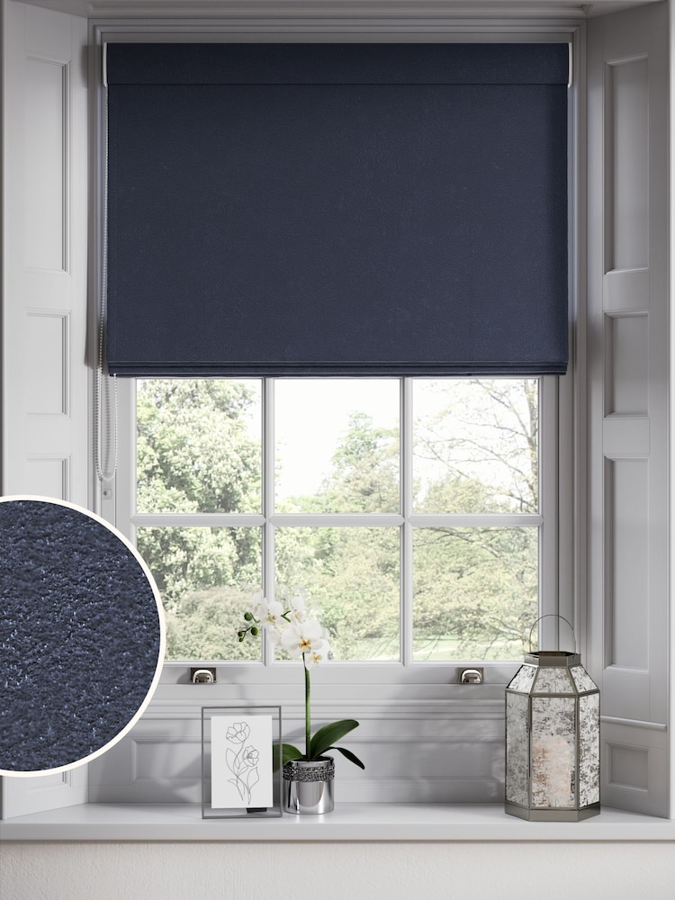 Blue Embossed Made to Measure Roman Blinds - Image 1 of 6