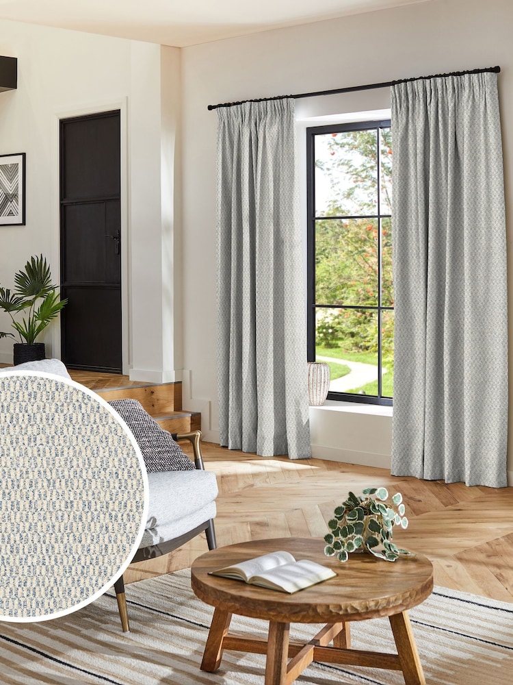 Blue Small Geo Made to Measure Curtains - Image 1 of 9 Blue Small Geo Made to Measure Curtains - Image 1 of 9