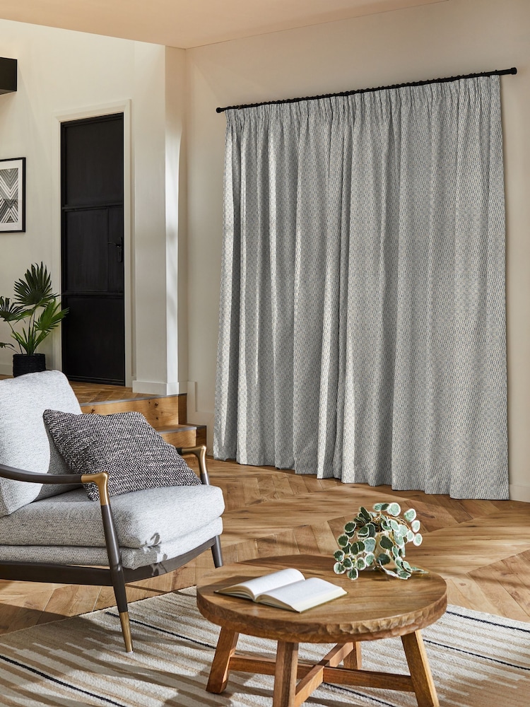 Blue Small Geo Made to Measure Curtains - Image 2 of 9 Blue Small Geo Made to Measure Curtains - Image 2 of 9