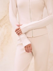 Lipsy Cream Zipped Fitted Scuba Long Sleeve Top - Image 2 of 5