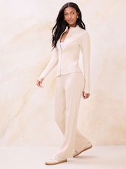 Lipsy Cream Zipped Fitted Scuba Long Sleeve Top - Image 4 of 5