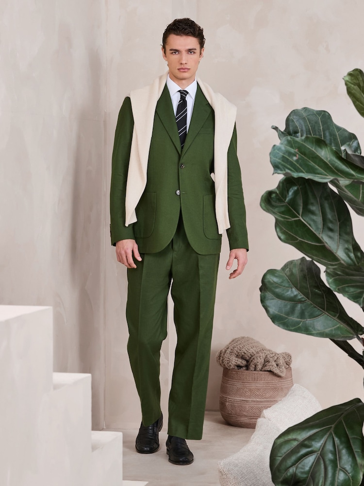 zelena - Relaxed Fit Linen Blend Suit Trousers - Slika 2 iz 8