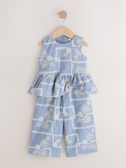 Blue/Ecru Embroidered Blouse And Trousers Co-ord Set (3mths-8yrs) - Image 6 of 9