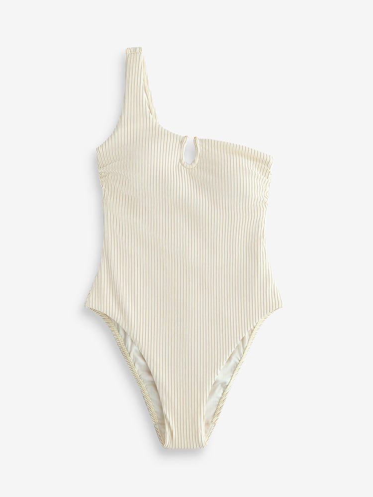 B by Ted Baker One Shoulder White Swimsuit with Tummy Control - Image 1 of 4