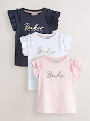 أزرق داكن/وردي - حزمة من 3 تيشرتات بقصّة واسعة مع تفاصيل كشكشة وطباعة غرافيك من Baker by Ted Baker - صورة 1 من 8