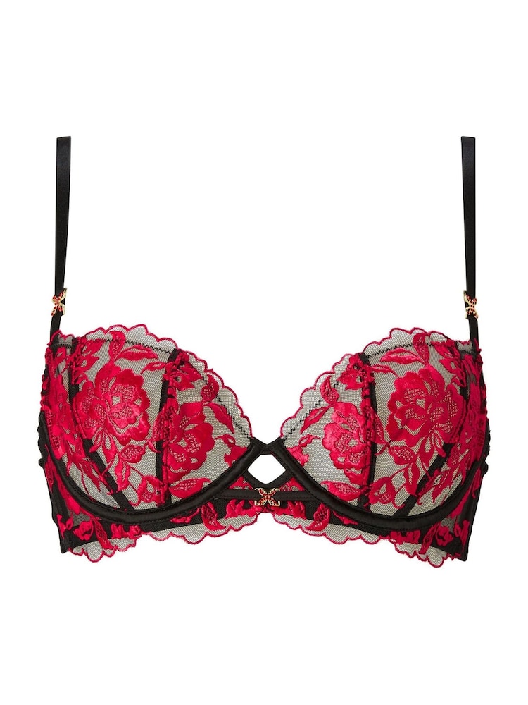 Ann Summers Black/Red Non Pad Plunge Endless Attraction Foiled Embroidery Plunge Bra - Image 5 of 5