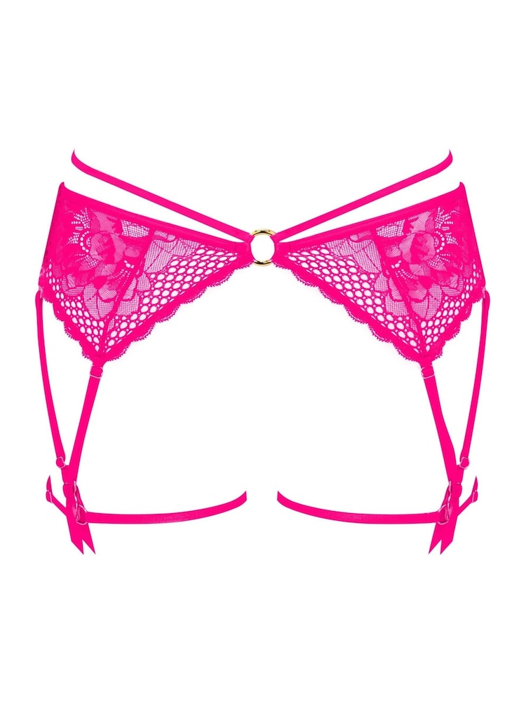 Ann Summers Pink Bright Compelling Floral Embroidery Suspender Belt - Image 5 of 5