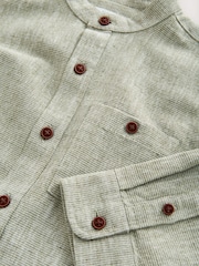 Sage Green Long Sleeve Grandad Collar Cotton/Linen Mix Texture Shirt (3-16yrs) - Image 4 of 4