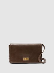 Reiss Taupe Aletta Leather Twist-Lock Shoulder Bag - Image 2 of 7