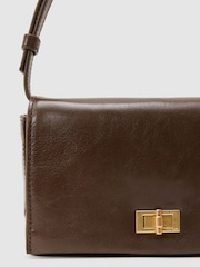 Reiss Taupe Aletta Leather Twist-Lock Shoulder Bag - Image 5 of 7