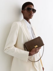 Reiss Taupe Aletta Leather Twist-Lock Shoulder Bag - Image 7 of 7