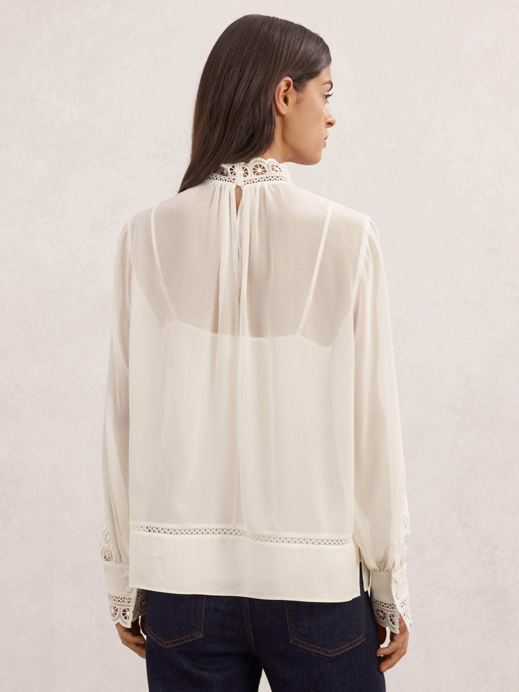Buy Reiss Cream Ori Lace-Trim Sheer Blouse from Next USA