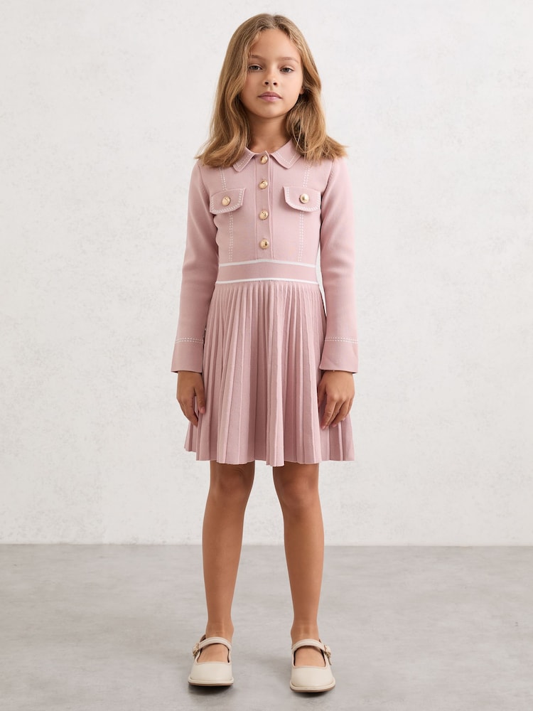 Reiss Pink Sapna 9-13 yrs Button-Detail Knitted Dress - Image 1 of 4 Reiss Pink Sapna 9-13 yrs Button-Detail Knitted Dress - Image 1 of 4