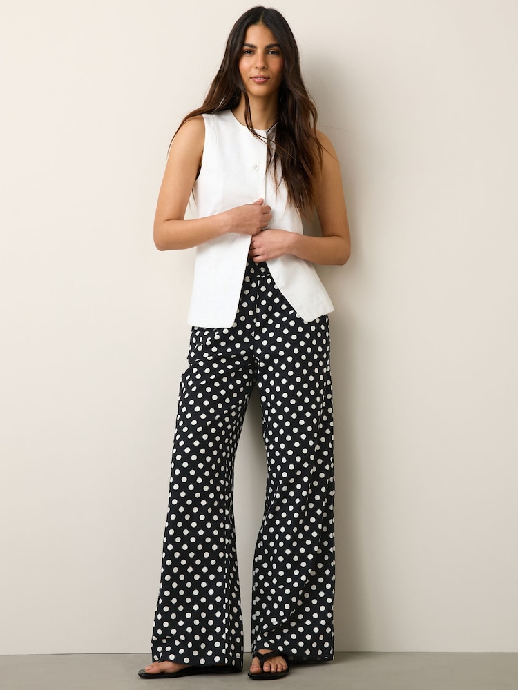 Black/Spot Stretch Linen Blend Wide Trousers 2 Pack - Image 2 of 9 Black/Spot Stretch Linen Blend Wide Trousers 2 Pack - Image 2 of 9