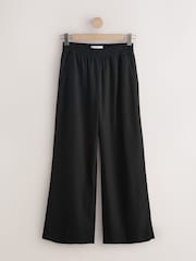 Black/Spot Stretch Linen Blend Wide Trousers 2 Pack - Image 6 of 9