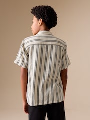 Black/Cream Short Sleeve Textured Stripe Revere Shirt (3-16yrs) - Image 2 of 8