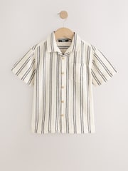 Black/Cream Short Sleeve Textured Stripe Revere Shirt (3-16yrs) - Image 5 of 8