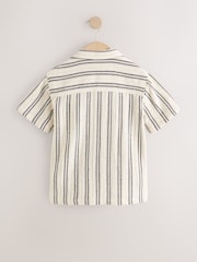 Black/Cream Short Sleeve Textured Stripe Revere Shirt (3-16yrs) - Image 6 of 8