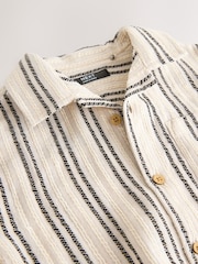 Black/Cream Short Sleeve Textured Stripe Revere Shirt (3-16yrs) - Image 7 of 8