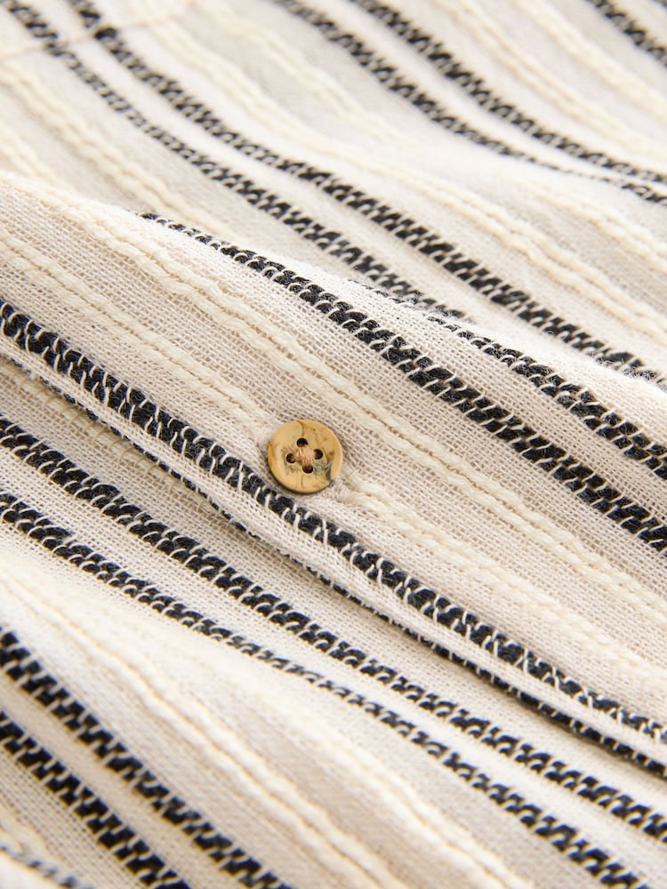 Black/Cream Short Sleeve Textured Stripe Revere Shirt (3-16yrs) - Image 8 of 8