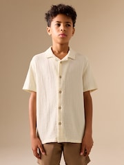 Ecru Short Sleeve Revere Collar Double Cloth Shirt (3-16yrs) - Image 1 of 8