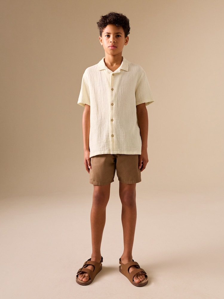 Ecru Short Sleeve Revere Collar Double Cloth Shirt (3-16yrs) - Image 2 of 8