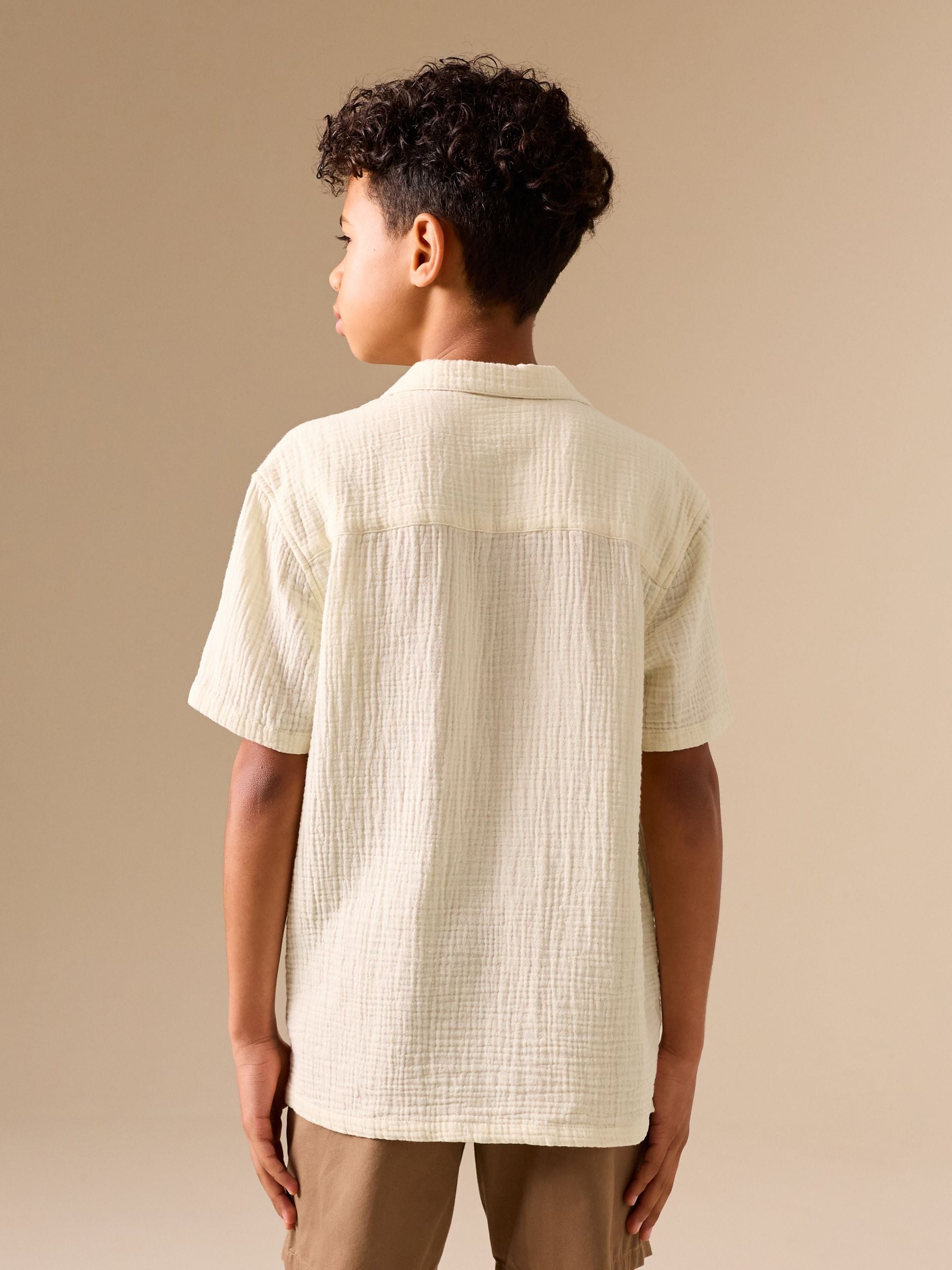 新品 CEaRET FROM araara ショートシャツ 26SS Buy Ecru Short Sleeve Revere Collar Double Cloth Shirt (3-16yrs