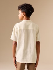 Ecru Short Sleeve Revere Collar Double Cloth Shirt (3-16yrs) - Image 3 of 8