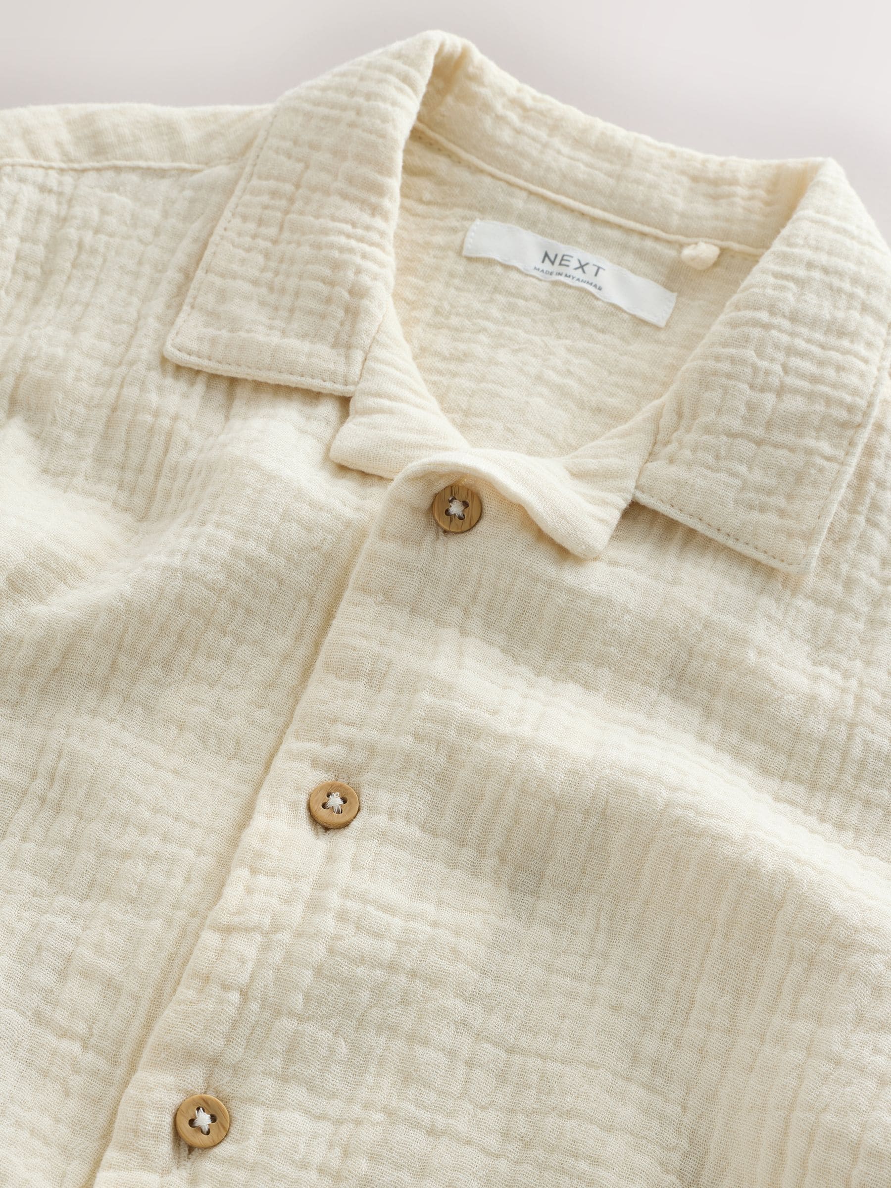 Buy Ecru - Short Sleeve Revere Collar Double Cloth Shirt (3-16yrs