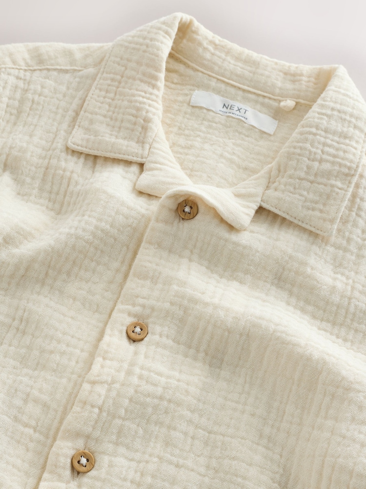 Ecru Short Sleeve Revere Collar Double Cloth Shirt (3-16yrs) - Image 8 of 8
