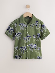 Khaki Green All Over Embroidery Short Sleeve Revere Collar Shirt (3-16yrs) - Image 1 of 4