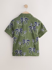 Khaki Green All Over Embroidery Short Sleeve Revere Collar Shirt (3-16yrs) - Image 6 of 8