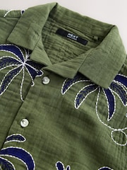 Khaki Green All Over Embroidery Short Sleeve Revere Collar Shirt (3-16yrs) - Image 7 of 8