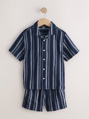 Tumši zils/balts - Short Sleeve Textured Stripe Shirt and Shorts Set (3-16yrs) - Attēls 1 no 4