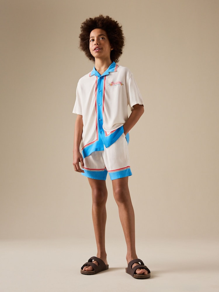 White Short Sleeve Revere Collar Shirt And Shorts Set (3-16yrs) - Image 2 of 10 White Short Sleeve Revere Collar Shirt And Shorts Set (3-16yrs) - Image 2 of 10