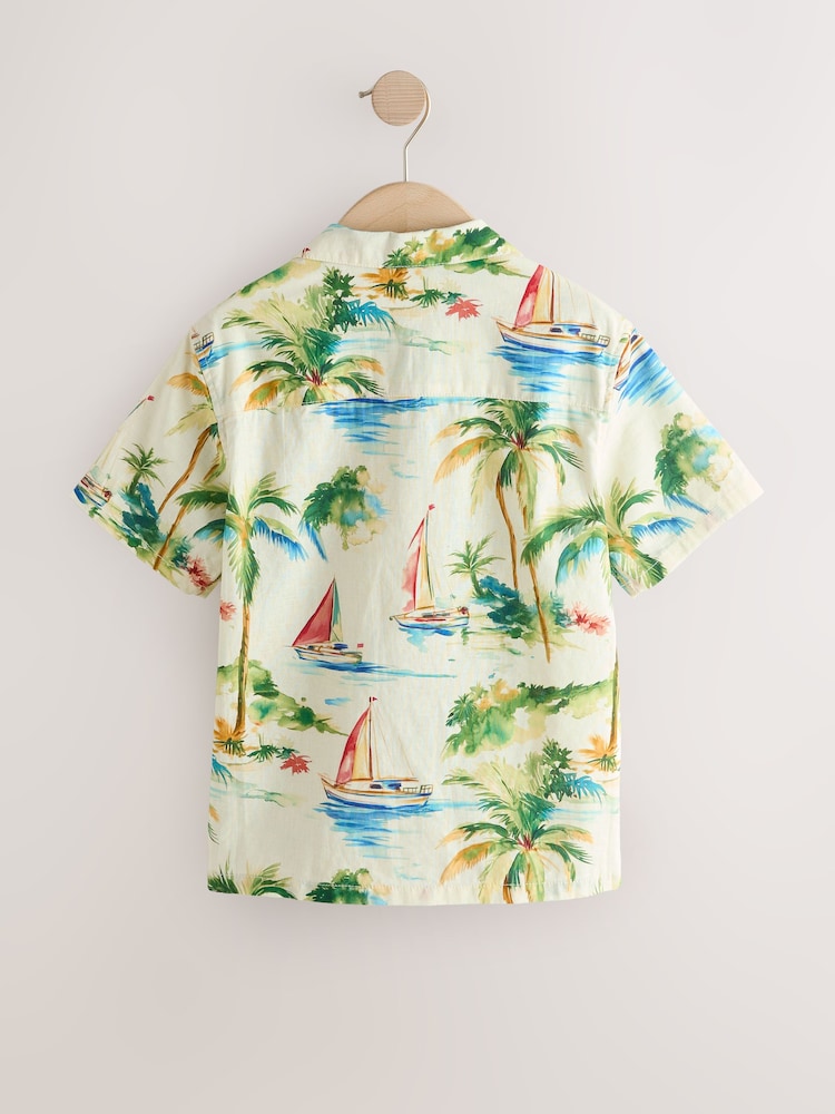 Ecru Boat All Over Print Short Sleeve Revere Collar Shirt (3-16yrs) - Image 2 of 4 Ecru Boat All Over Print Short Sleeve Revere Collar Shirt (3-16yrs) - Image 2 of 4