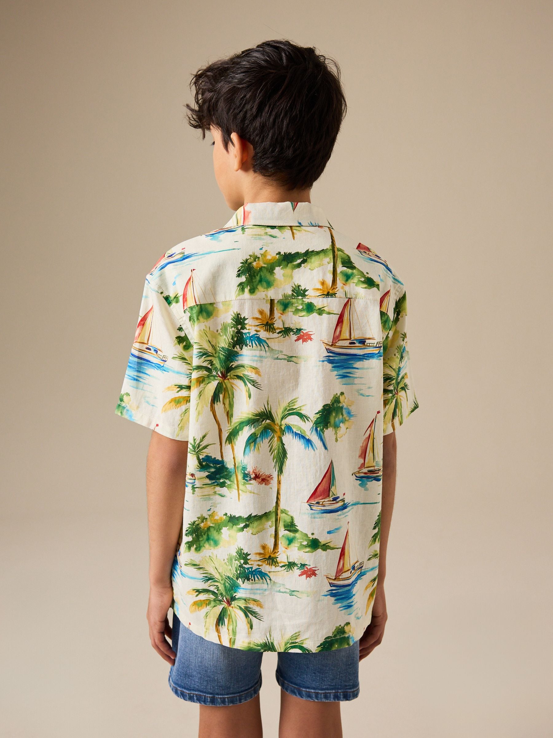 Buy Ecru Boat All Over Print Short Sleeve Revere Collar Shirt (3