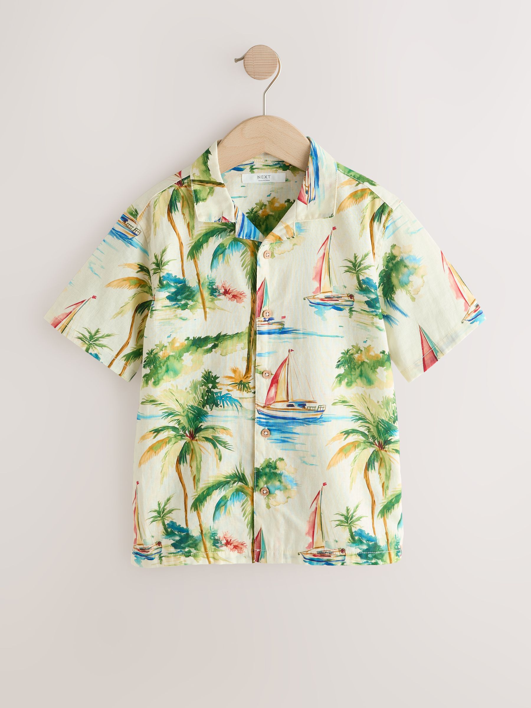 Buy Ecru Boat All Over Print Short Sleeve Revere Collar Shirt (3