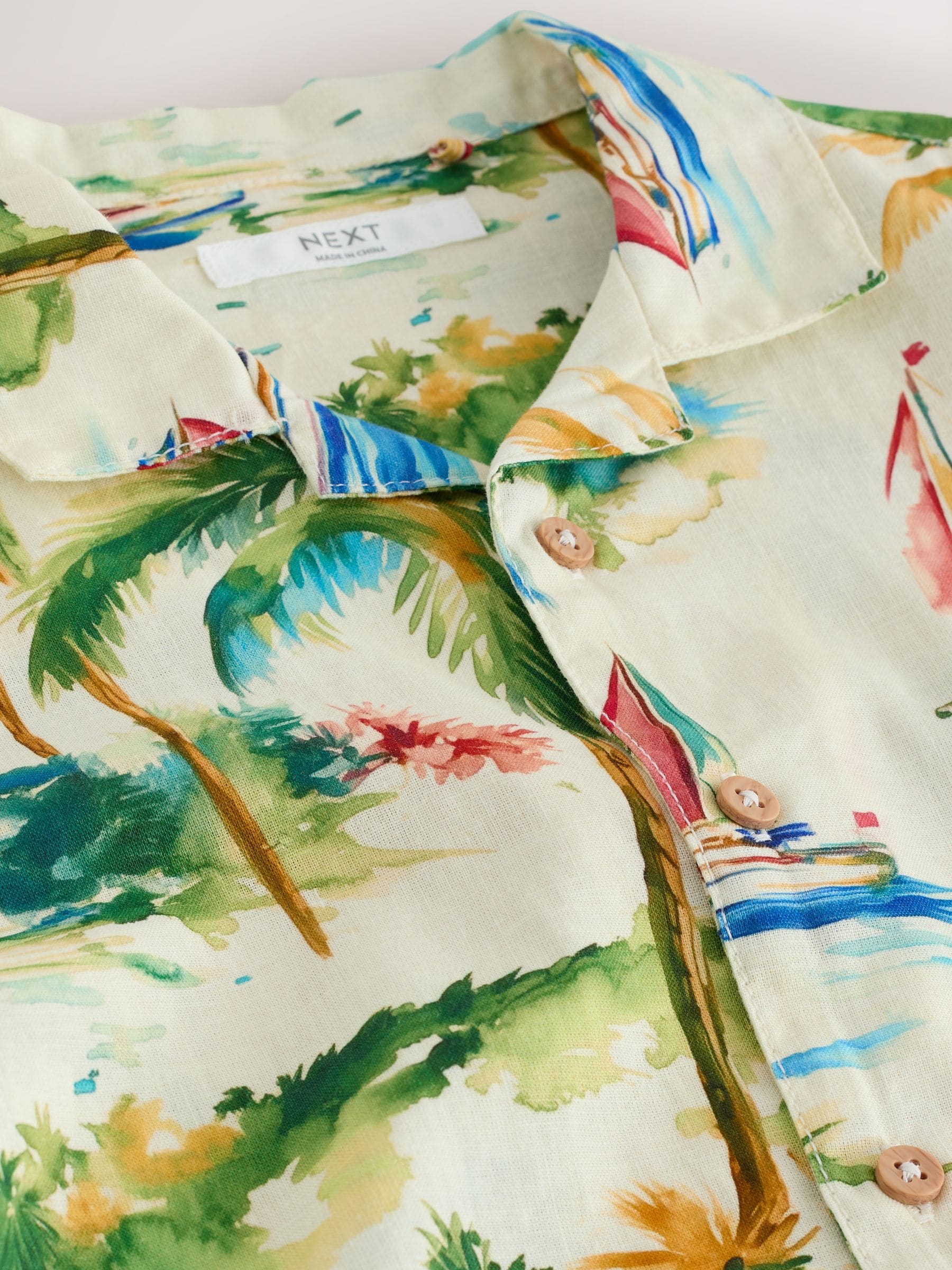 Buy Ecru Boat All Over Print Short Sleeve Revere Collar Shirt (3