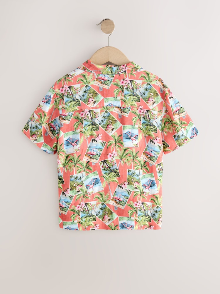 Peach Pink Postcard All Over Print Short Sleeve Revere Collar Shirt (3-16yrs) - Image 2 of 4 Peach Pink Postcard All Over Print Short Sleeve Revere Collar Shirt (3-16yrs) - Image 2 of 4