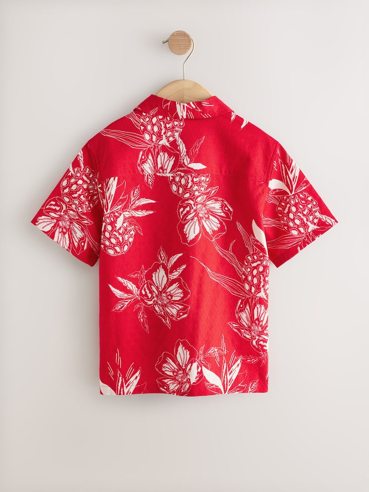 Red Pineapple Print Short Sleeve Revere Collar Shirt (3-16yrs) - Image 2 of 4 Red Pineapple Print Short Sleeve Revere Collar Shirt (3-16yrs) - Image 2 of 4
