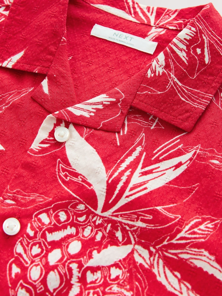 Red Pineapple Print Short Sleeve Revere Collar Shirt (3-16yrs) - Image 4 of 4 Red Pineapple Print Short Sleeve Revere Collar Shirt (3-16yrs) - Image 4 of 4