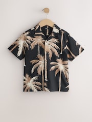 Black Palm All Over Print Short Sleeve Revere Collar Shirt (3-16yrs) - Image 1 of 4