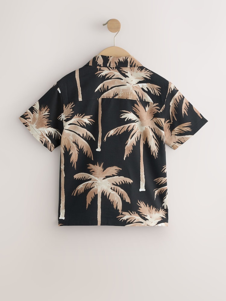 Black Palm All Over Print Short Sleeve Revere Collar Shirt (3-16yrs) - Image 2 of 4