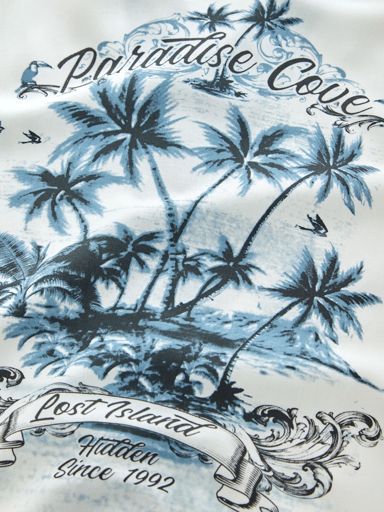 White/Blue Palm Border Short Sleeve Revere Collar Shirt (3-16yrs) - Image 8 of 8